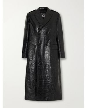 Junya Watanabe Croc-Effect Material Double-Breasted Coat - Black