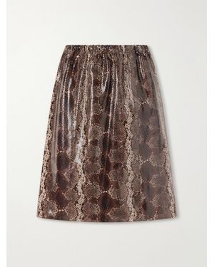 Nour Hammour Sabella Gathered Snake-Effect Patent-Leather Midi Skirt - Brown