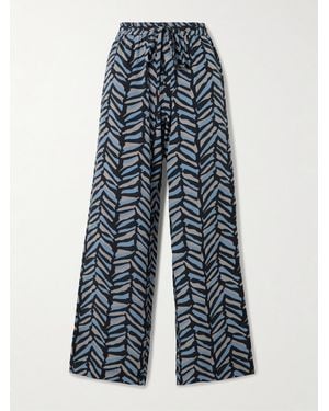 Matteau Printed Silk Crepe De Chine Straight-Leg Trousers - Blue