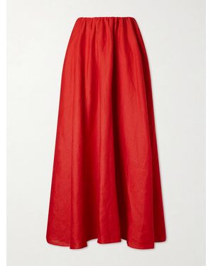 STAUD Milano Linen Maxi Skirt - Red