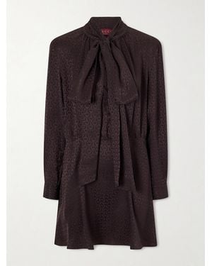 Gucci Pussy-Bow Silk-Jacquard Mini Dress - Brown