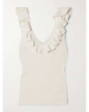 Zimmermann Awaken Ruffled Ribbed-Knit Top - Natural