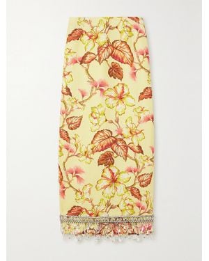 Zimmermann Matchmaker Crystal-Embellished Floral-Print Linen Midi Skirt - Metallic
