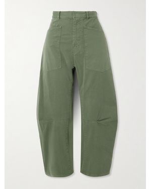 Nili Lotan Shon Cotton-Blend Twill Barrel-Leg Trousers - Green