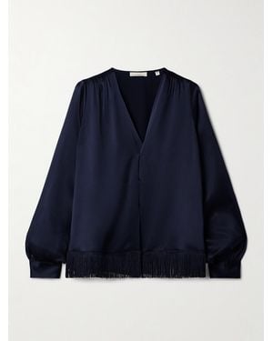 Doen Candace Fringed Silk-Satin Blouse - Blue