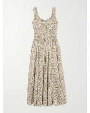 Doen Emmaretta Shirred Floral-Print Cotton-Voile Midi Dress - Natural