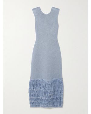 Aje. Breeze Midikleid Aus Metallic-Strick Mit Fransen - Blau