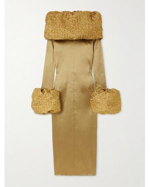Dima Ayad Convertible Cloqué-Trimmed Satin Midi Dress - Natural