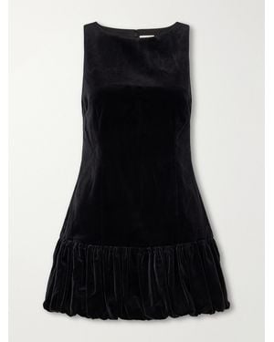 Posse Dean Gathered Darted Cotton-Velvet Mini Dress - Black