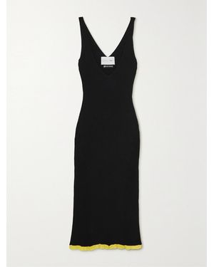 AZ FACTORY Ester Manas Ruffled Ribbed-Knit Midi Dress - Black
