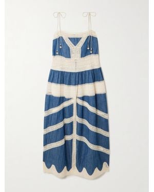 Zimmermann Awaken Lace-Trimmed Denim Midi Dress - Blue