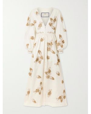 Agua Bendita Frambuesa Embroidered Cotton Maxi Dress - Natural