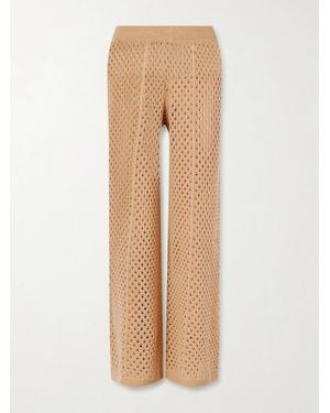 Allude Crochet-Knit Wool And Cashmere-Blend Wide-Leg Pants - Natural