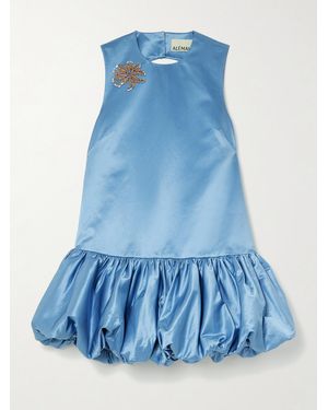 ALÉMAIS Sam Pauletto Caspian Embellished Gathered Cotton And Silk-Blend Duchesse-Satin Mini Dress - Blue