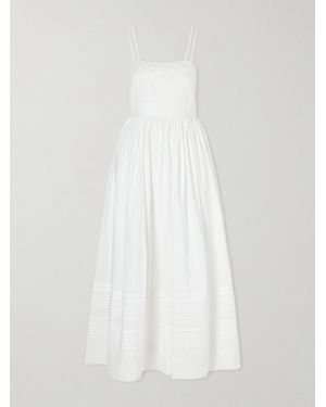 Bode Chamomile Pintucked Embroidered Cotton-Poplin Midi Dress - White