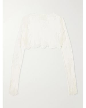 Danielle Frankel Taylor Lace-Appliqué Tulle Cropped Bolero - Natural