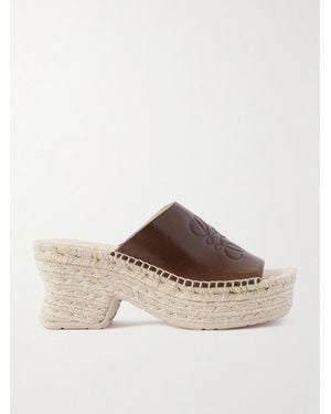 Loewe Paula's Ibiza Pantoletten Aus Leder Mit Plateausohle - Braun