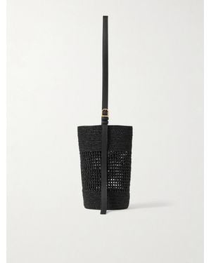 KHAITE Billie Leather-Trimmed Raffia Bucket Bag - White