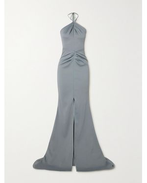 Maticevski Smokescreen Gathered Stretch-Crepe Halterneck Gown - Grey