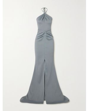 Maticevski Smokescreen Gathered Stretch-Crepe Halterneck Gown - Grey