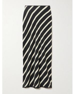 La Ligne Bianca Chiffon-Trimmed Striped Silk Maxi Skirt - White