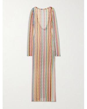 Missoni Mare Metallic-Trimmed Striped Crochet-Knit Maxi Dress - Natural