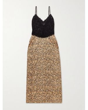 Kika Vargas Petra Lace And Printed Satin Maxi Dress - Natural