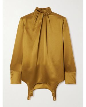 Saint Laurent Twisted Silk-Satin Turtleneck Mini Dress - Yellow