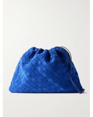 Bottega Veneta Beutel Aus Intrecciato-Veloursleder Mit Lederbesätzen - Blau