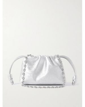 Loewe Flamenco Mini Metallic Leather Clutch - White