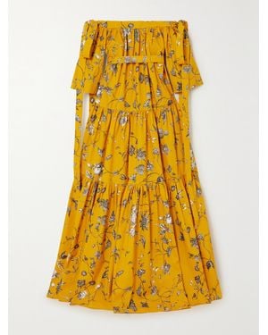 Erdem Off-The-Shoulder Bow-Detailed Floral-Print Cotton-Faille Gown - Yellow