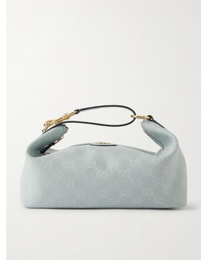 Gucci Ophidia Leather-Trimmed Canvas-Jacquard Clutch - Grey