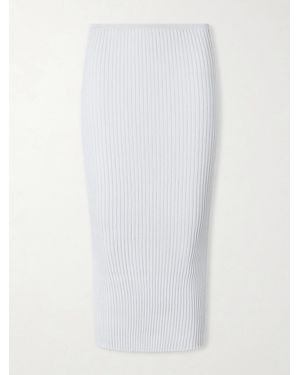 Leset Blake Metallic Ribbed-Knit Midi Skirt - White