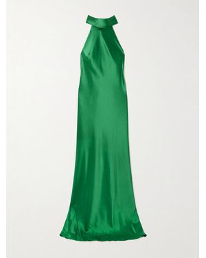 Galvan London Sienna Satin Halterneck Gown - Green