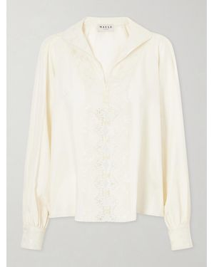 Maison Mayle Lula Lace-Trimmed Silk Blouse - White