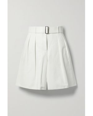 Lafayette 148 New York Myrtle Belted Pleated Leather Shorts - Grey