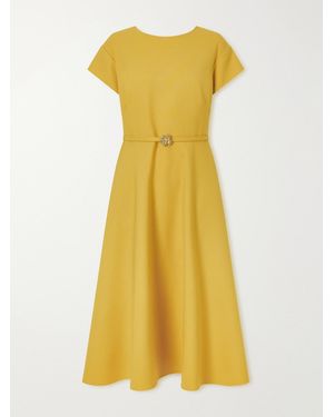 Oscar de la Renta Belted Wool-Blend Cady Midi Dress - Yellow
