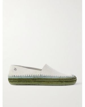 Loewe Paula's Ibiza Rio Espadrilles Aus Veloursleder Mit Raffiabastbesätzen - Grün