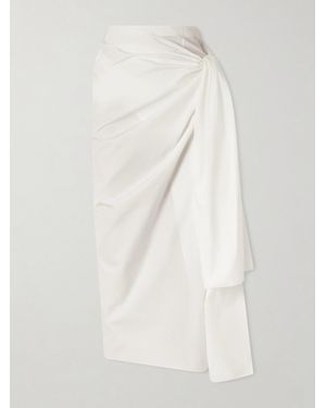 KHAITE Shay Tie-Detailed Draped Cotton-Poplin Wrap Midi Skirt - White