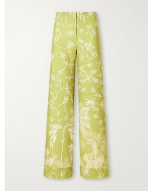 ANDRES OTALORA Con Ella Printed Satin Wide-Leg Trousers - Yellow