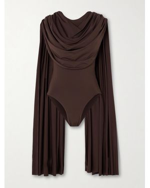 Maygel Coronel Burano Cape-Effect Draped Stretch-Jersey Bodysuit - Brown