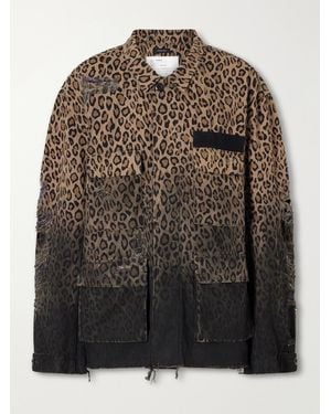 R13 Abu Distressed Leopard-Print Cotton Jacket - Brown