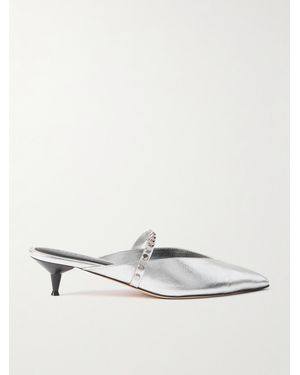 McQueen Mules En Cuir Métallisé À Clous Revel - Blanc