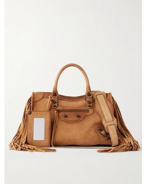 Balenciaga Le City Small Fringed Suede Shoulder Bag - Brown