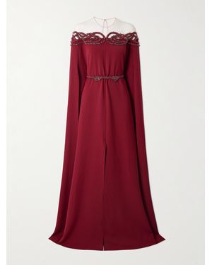 Zuhair Murad Robe Aus Cady Mit Verzierungen Und Cape-Effekt - Rot