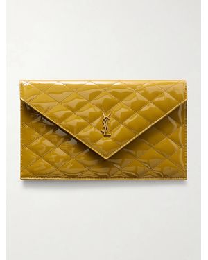 Saint Laurent Paris Matelassé Patent-Leather Clutch - Yellow