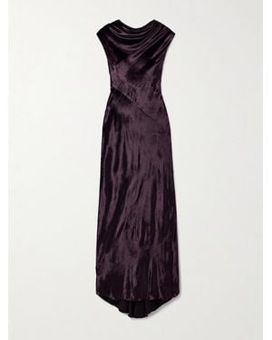 Twp Back To You Open-Back Draped Velvet Gown - Purple
