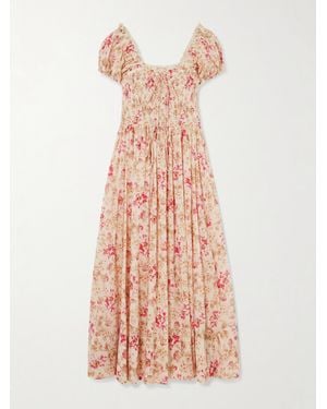 Doen Stanza Lace-Trimmed Floral-Print Organic Cotton-Voile Midi Dress - Pink