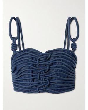 ANDRES OTALORA Redes Cropped Corded Chambray Top - Blue