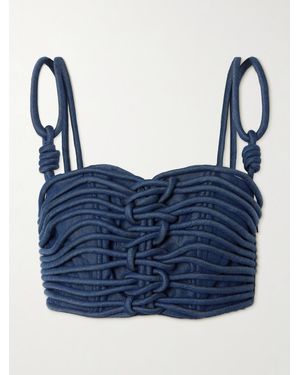 ANDRES OTALORA Redes Verkürztes Bustier Aus Schnurgebundenem Chambray - Blau